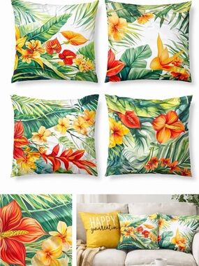 New: set of 4 Tropical  Floral Throw Pillow Covers -